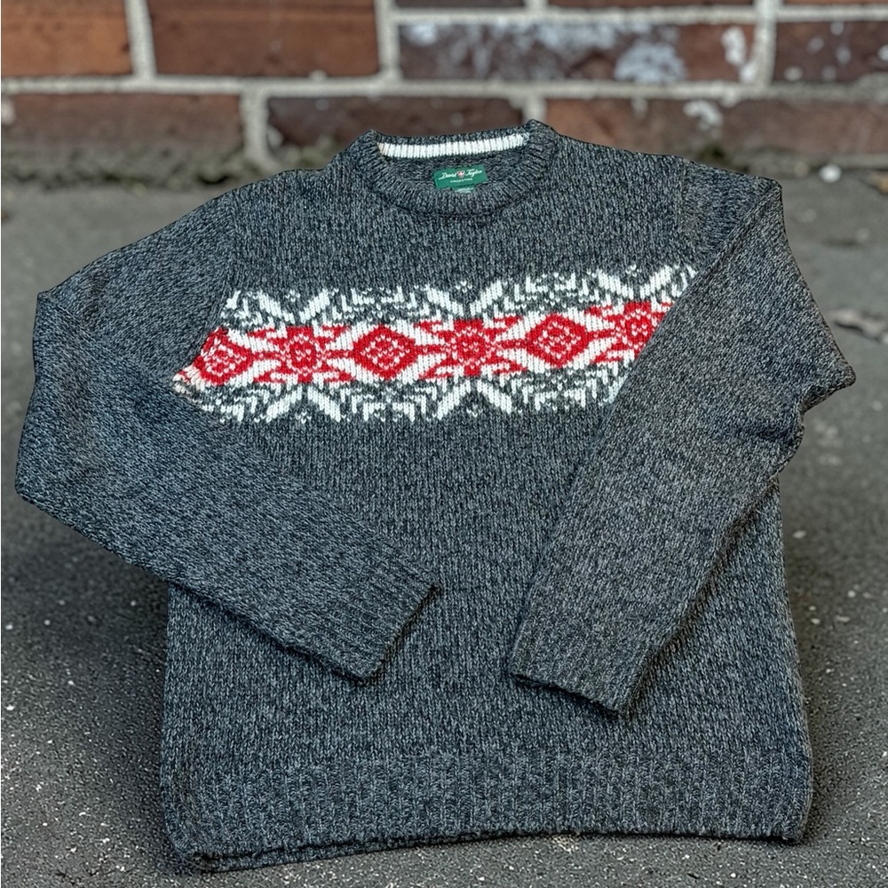 Vintage David Taylor Sweater 90's Gray White Red Acrylic Size Medium - Picture 2 of 5